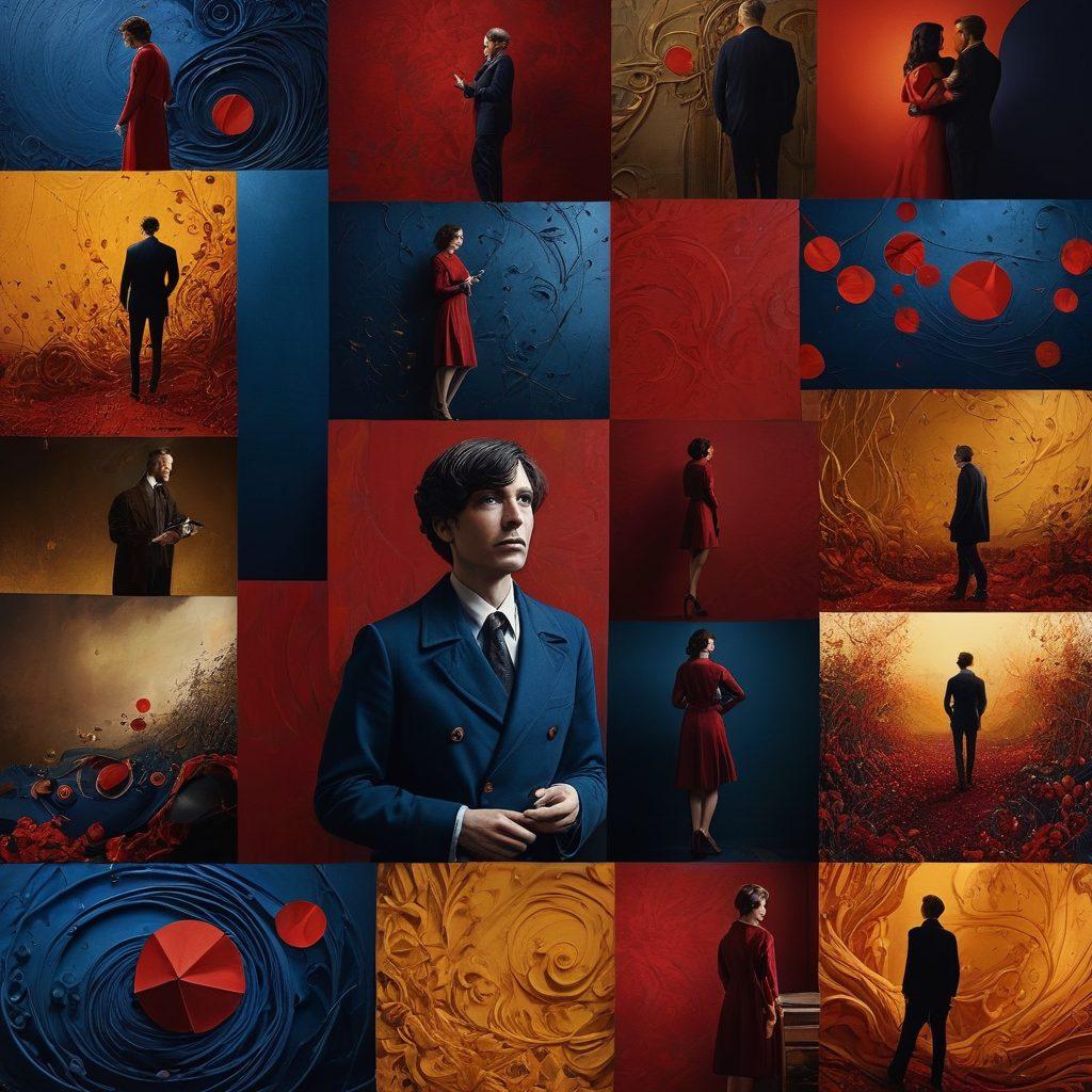 A visually captivating collage featuring diverse scenes from mature-themed video content, such as a dramatic character confrontation, an emotional dialogue between two individuals, and an abstract representation of storytelling elements like film reels and a script. The colors should be rich and moody to evoke depth and complexity, with a subtle overlay of digital textures to signify video media. super-realistic. vibrant colors. cinematic atmosphere.